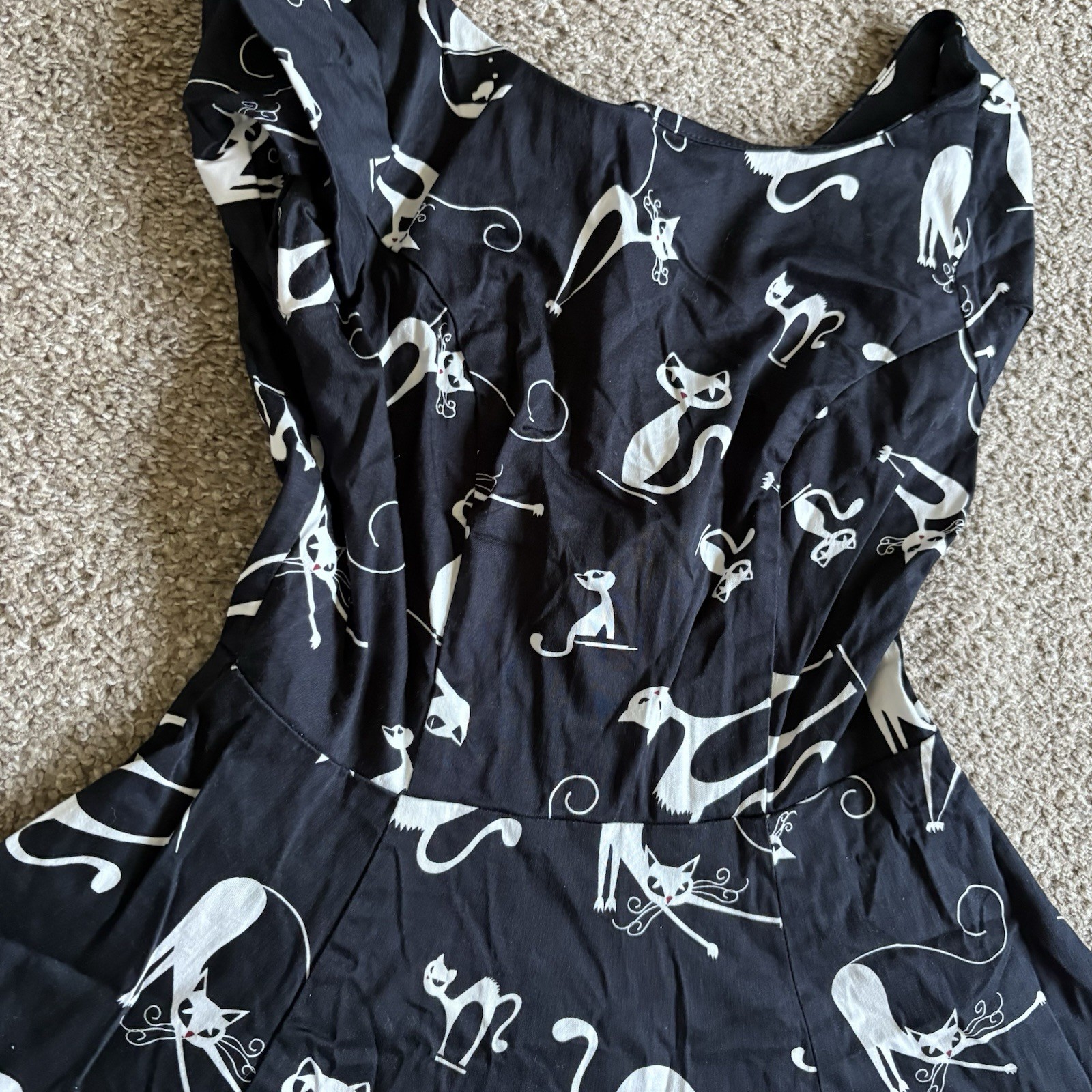 Ixia Cat Print Fit & Flare Rockabilly Dress – 1950s Style Midi, Size Medium