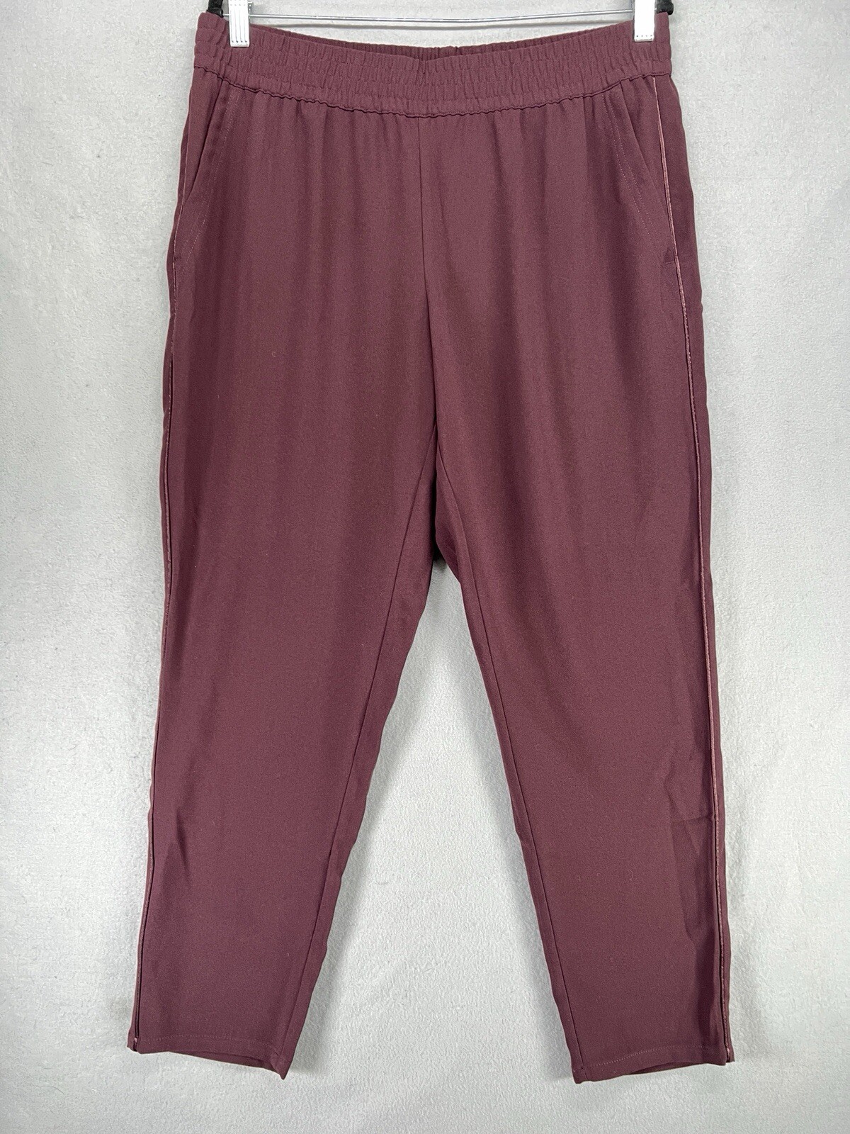 Lands End Pants Womens 12 Burgundy Slim Leg Crepe Elastic Waist Pull On Office