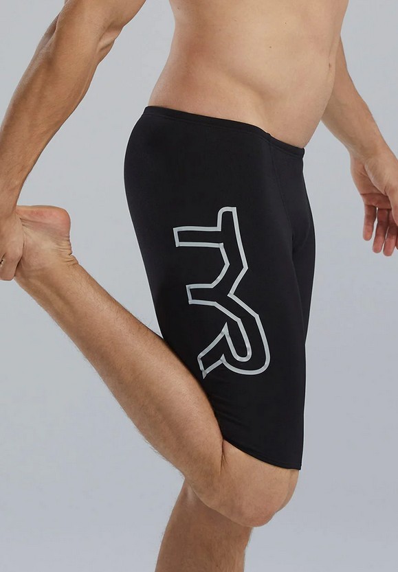TYR Men’s Solid Jammer Swim Bottoms Black/Gray, Size 26 (XS)