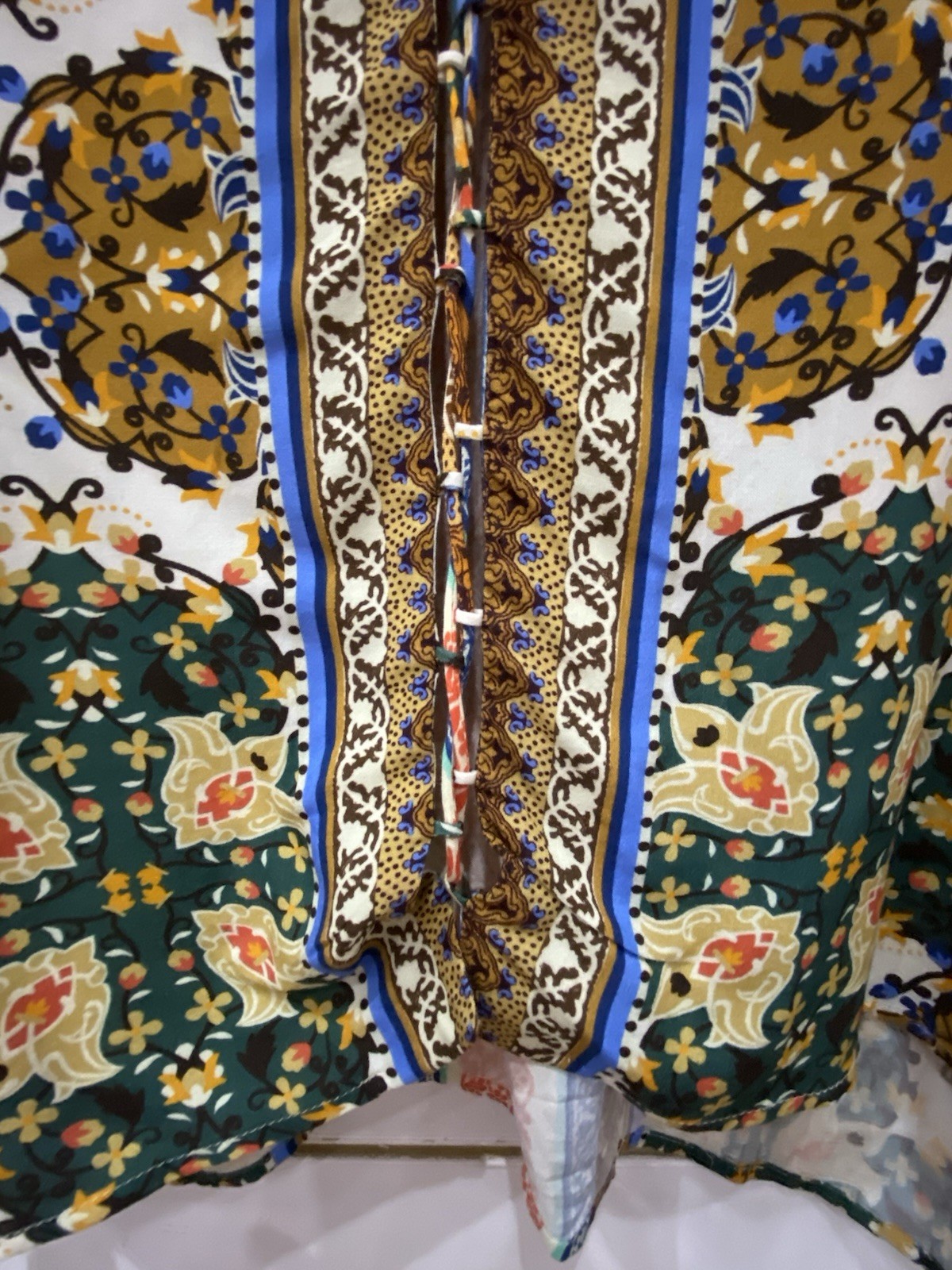 FARM Rio de Janeiro Multicolour Floral Collared Tie Neck Tassel Blouse size M