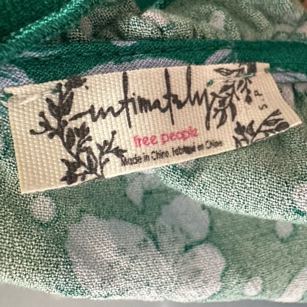Free People One On One Date Green Floral Print Long Sleeve Bodysuit Size Small