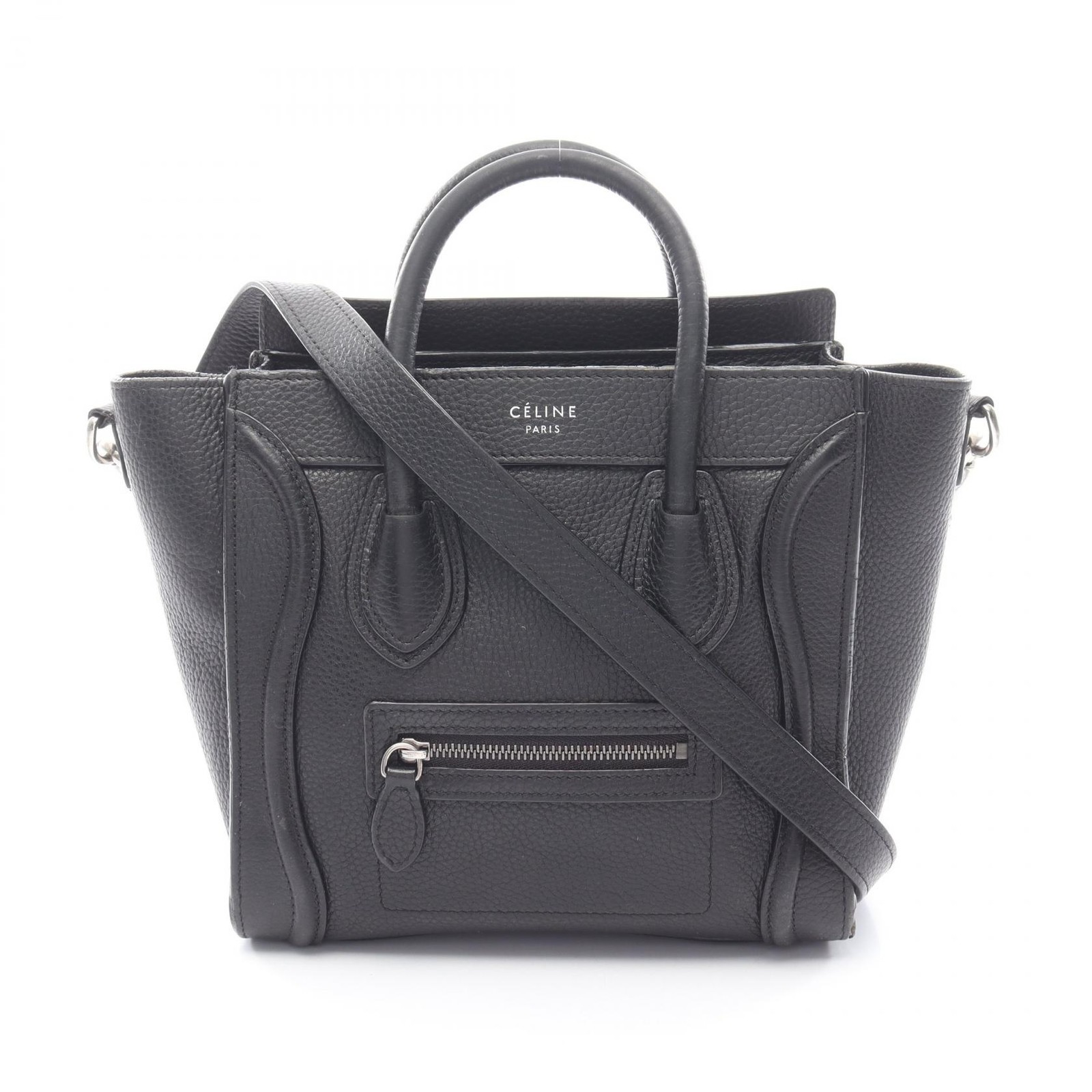 CELINE Luggage Nano Shopper Shoulder Crossbody Handbag 168243 leather Black Used