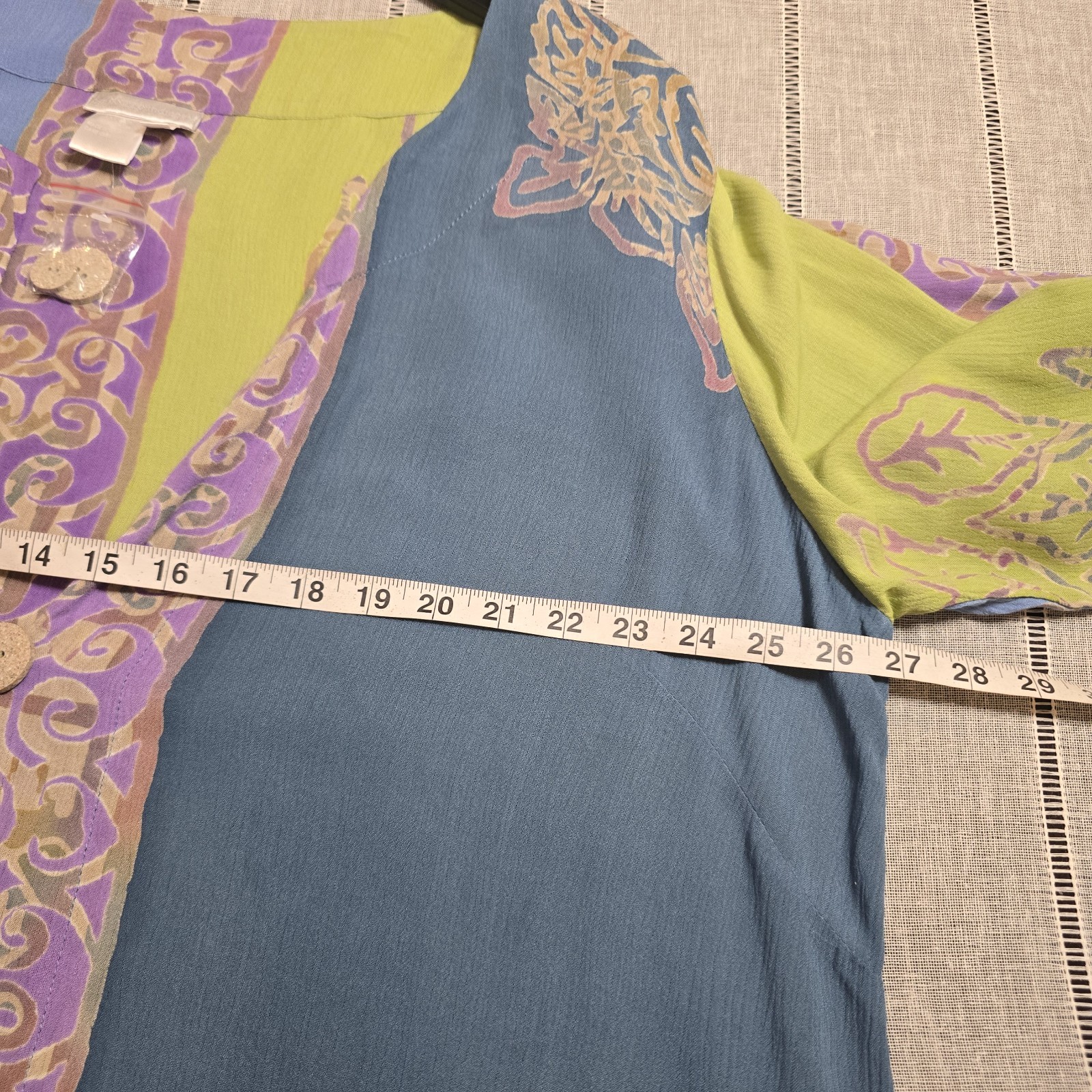 Soft Surroundings 100% Rayon Teal Green Purple Button Blouse Overlay Tunic 2x