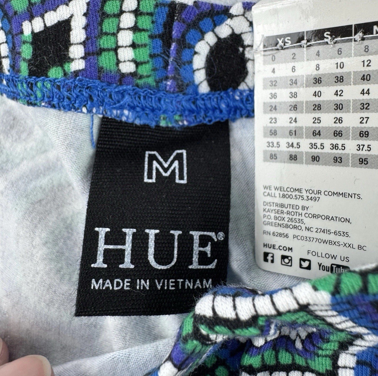 Hue Cotton Leggings Womens Size M Blue Green Colorful All Over Mosaic New