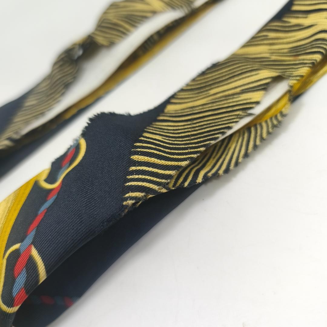 Hermes Paris Silk Suspenders Black Multicolor All Over Pattern Length 82cm w/Box