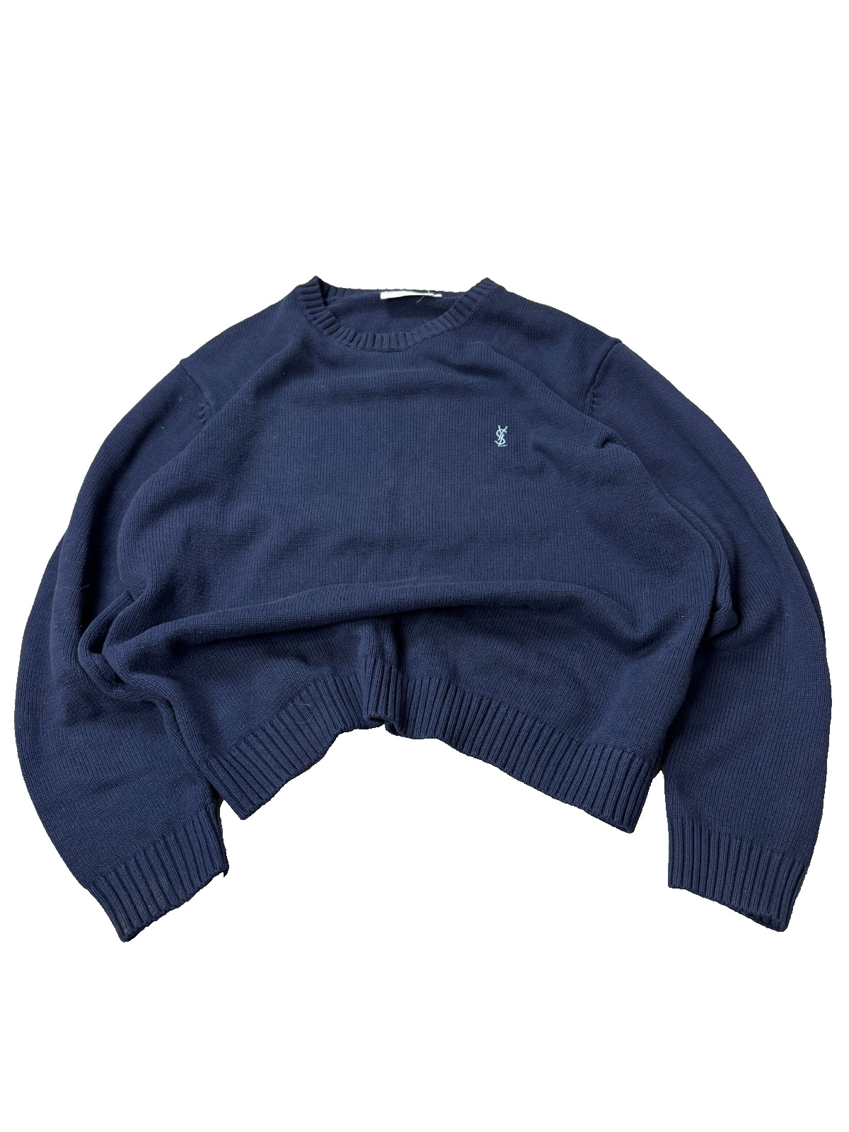 VINTAGE 90s YVES SAINT LAURENT YSL HANDLE KNIT SWEATER MENS OVERSIZED NAVY Sz M