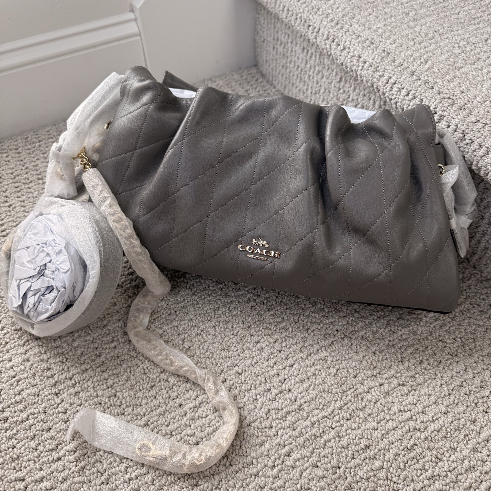 NWT Faye Large Shoulder & Crossbody Bag Quilting Nappa Leather CCZ58 Gold/Slate
