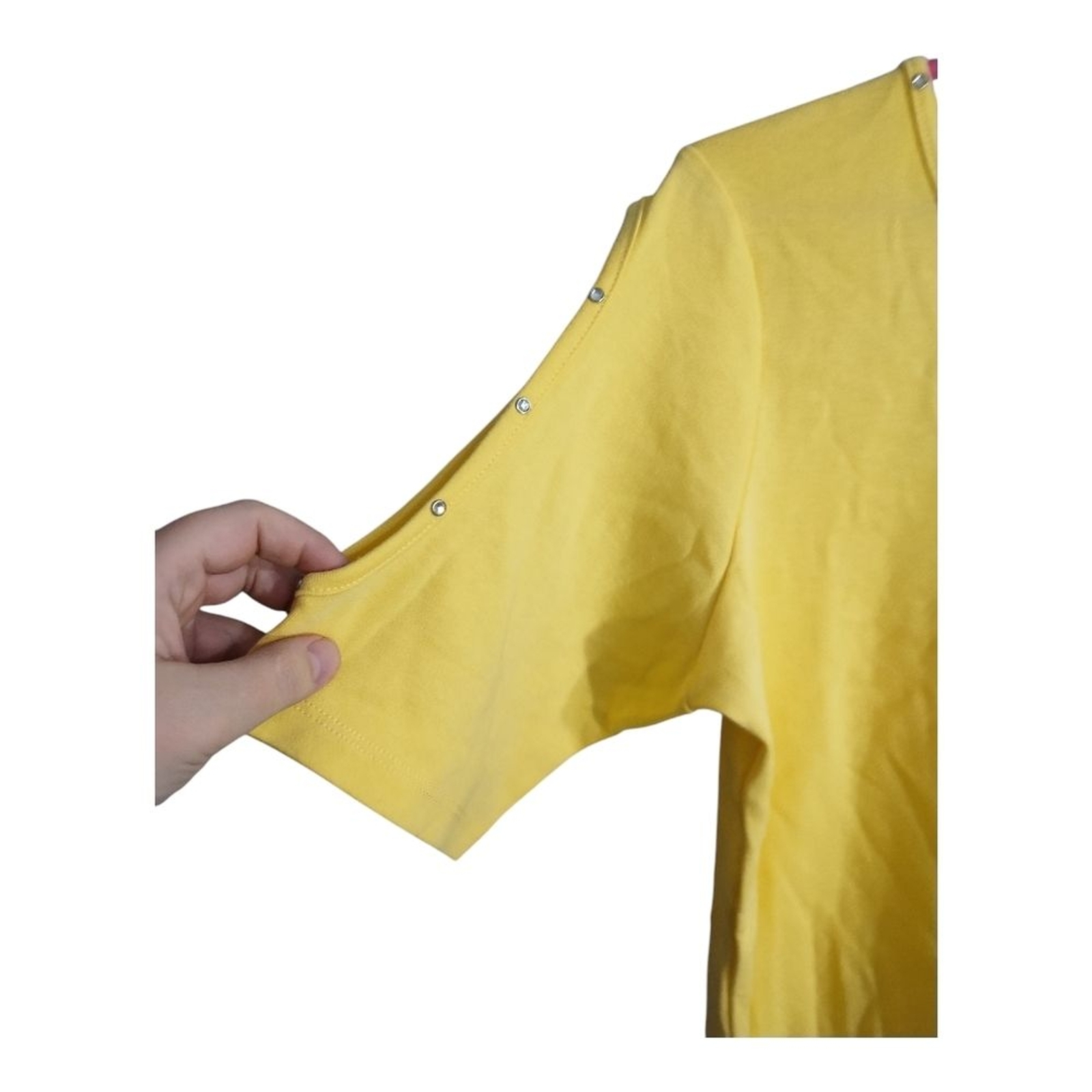 Quacker Factory Yellow Embellished Split Sleeve Casual Preppy Vacation Blouse M