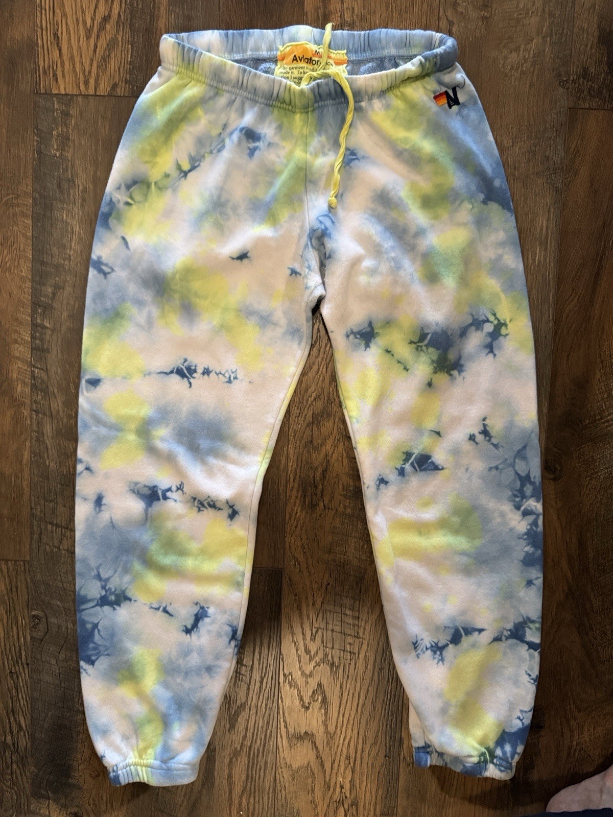 Aviator Nation Tie-Dye Fleece Jogger Set Blue Yellow White $125 OBO