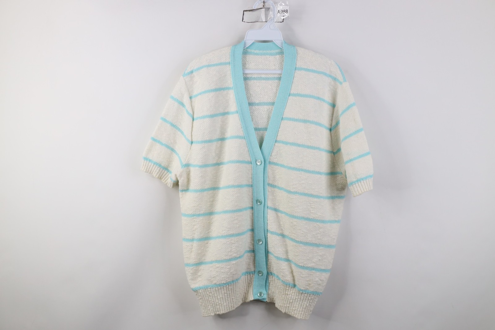 Vintage 90s Streetwear Womens Large Textured Striped Knit Short Sleeve Sweater