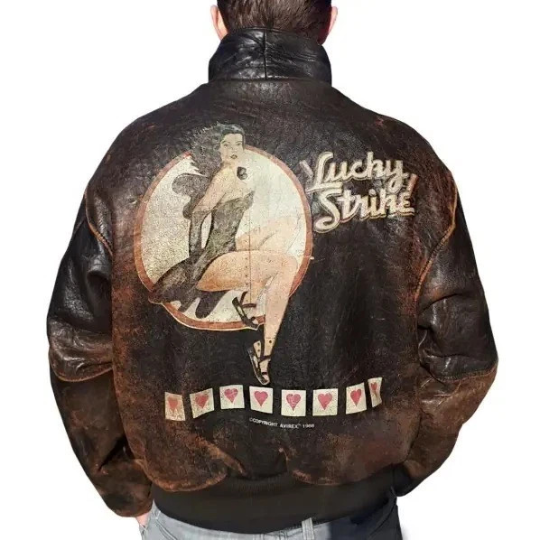 Men Avirex A-2 Lucky Strike Leather Bomber Jacket Cowhide Flight Coat