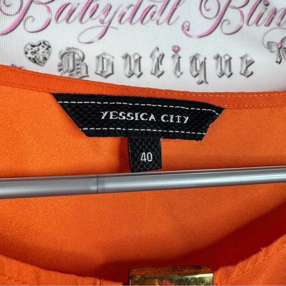 Yessica city top shirt Elegant Orange Blouse with Keyhole Detail