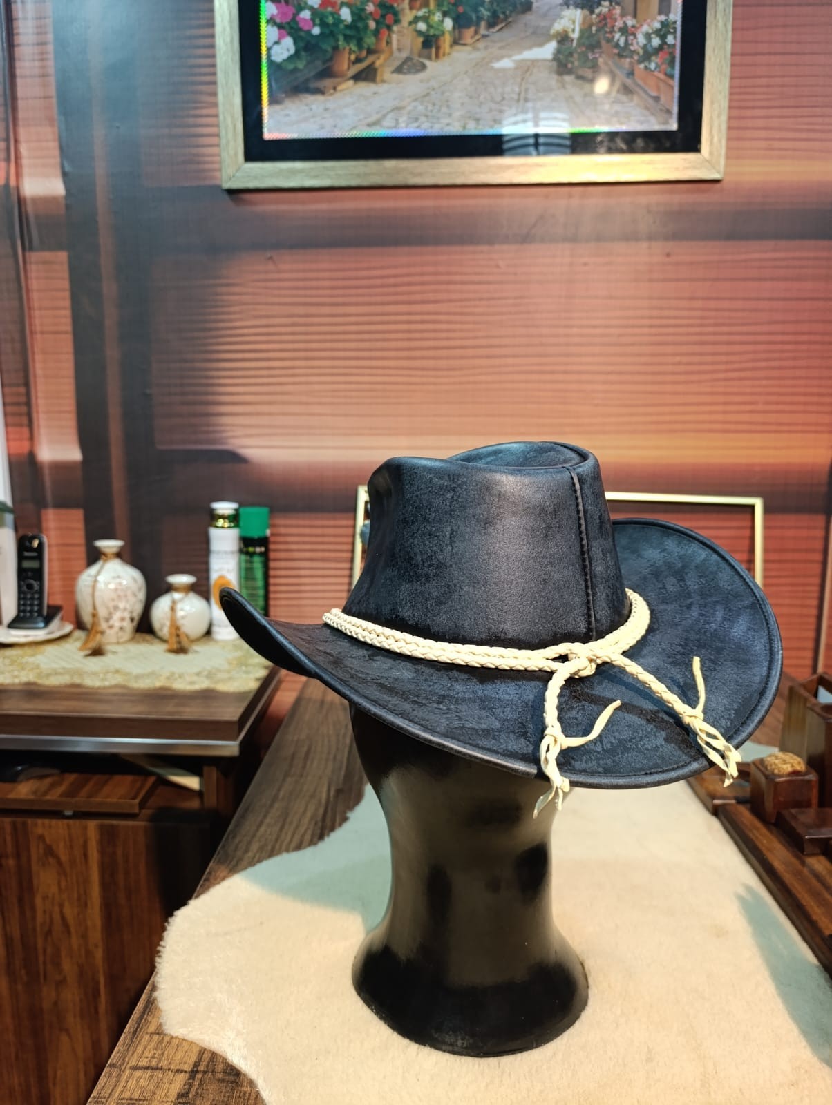 Black Western Cowboy Hat Wide Brim Braided Band Ranch Rodeo Unisex Cattleman Hat