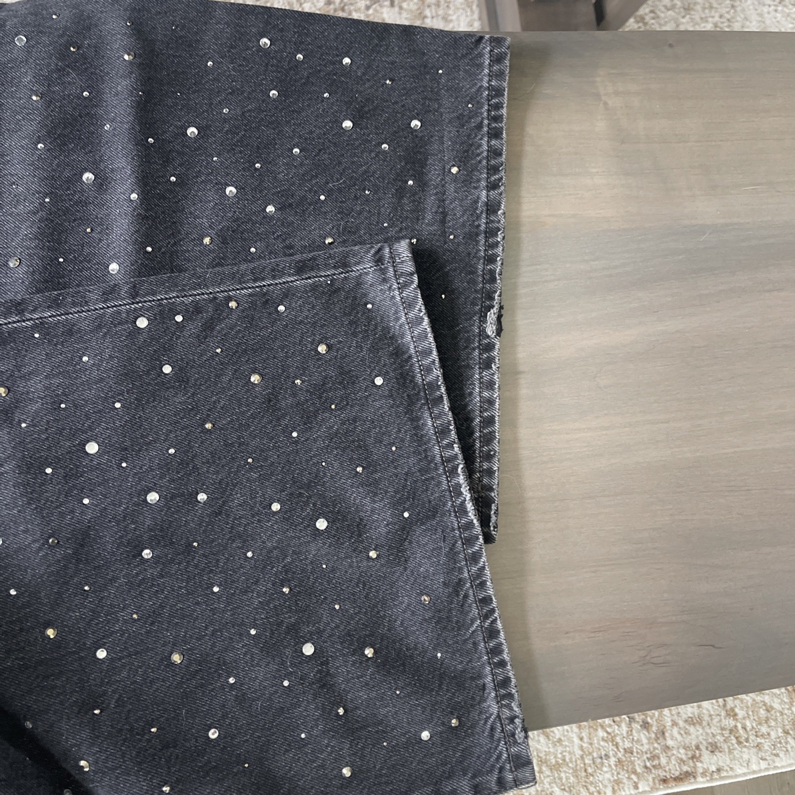 Levi’s Premium Ribcage Wide-leg Dazzle Me Smoke Black Denim Sparkle W33 L32 $180