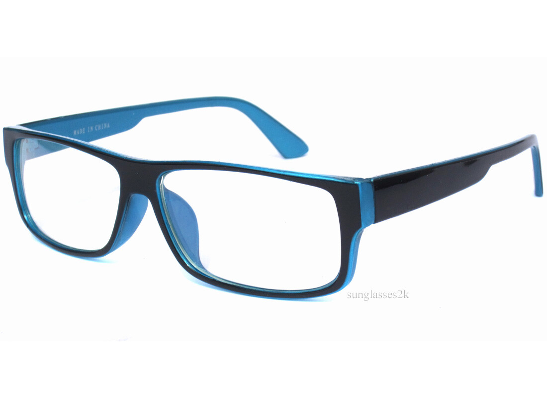 BLACK AND BLUE FRAME CLEAR LENS POLITE COOL NERD HIPSTER RETRO GLASSES New