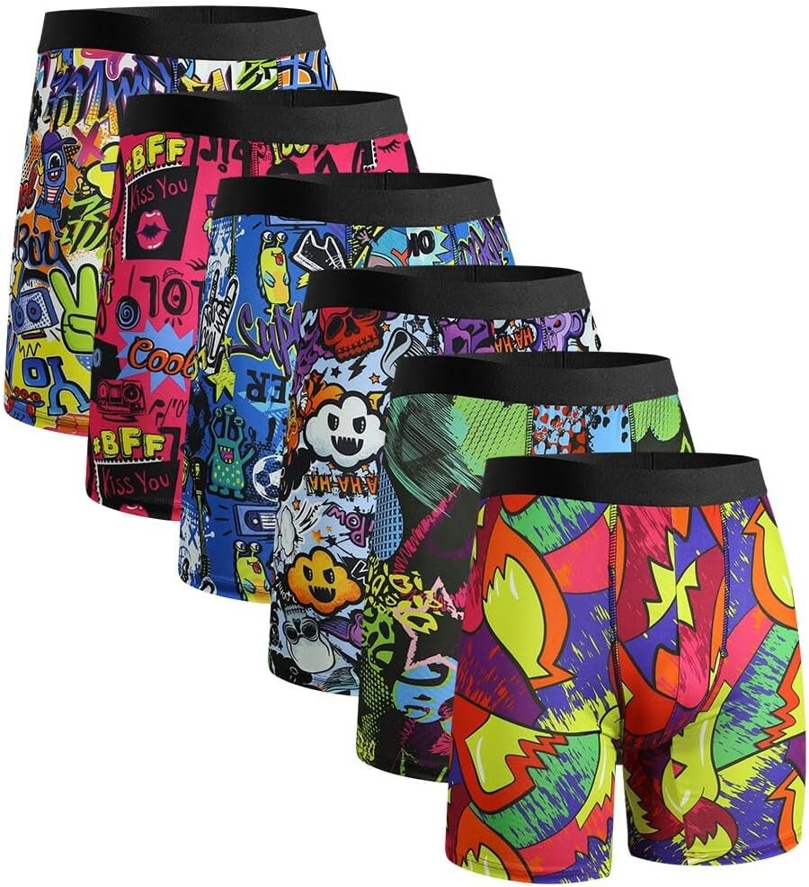 Random 3 Pack Men Boxer Briefs Funny Novelty Boys Underwear Stretch Sport Trunks