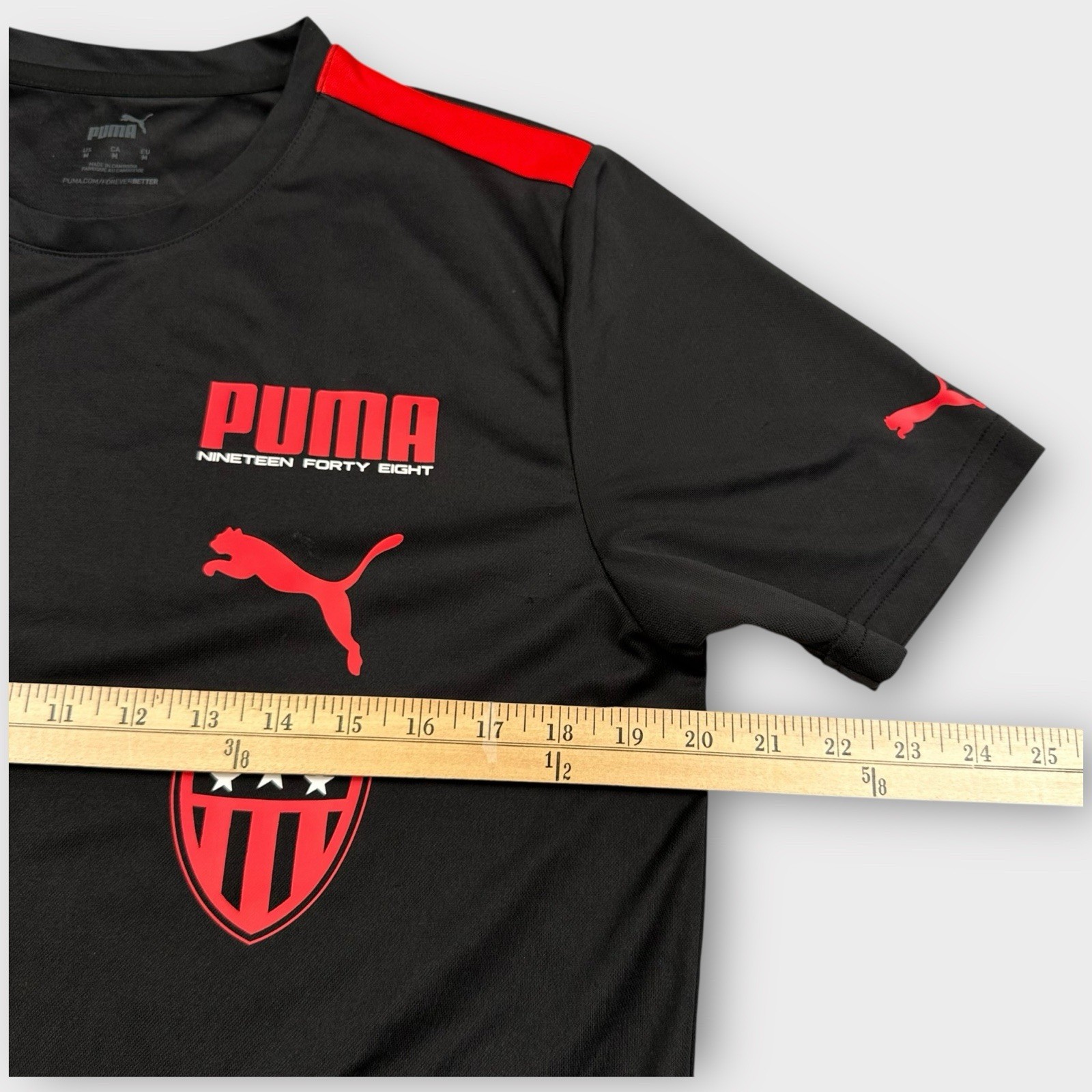 Puma Midfield Tee T-Shirt Mens M Black 1948 Red Logo USA Soccer Performance