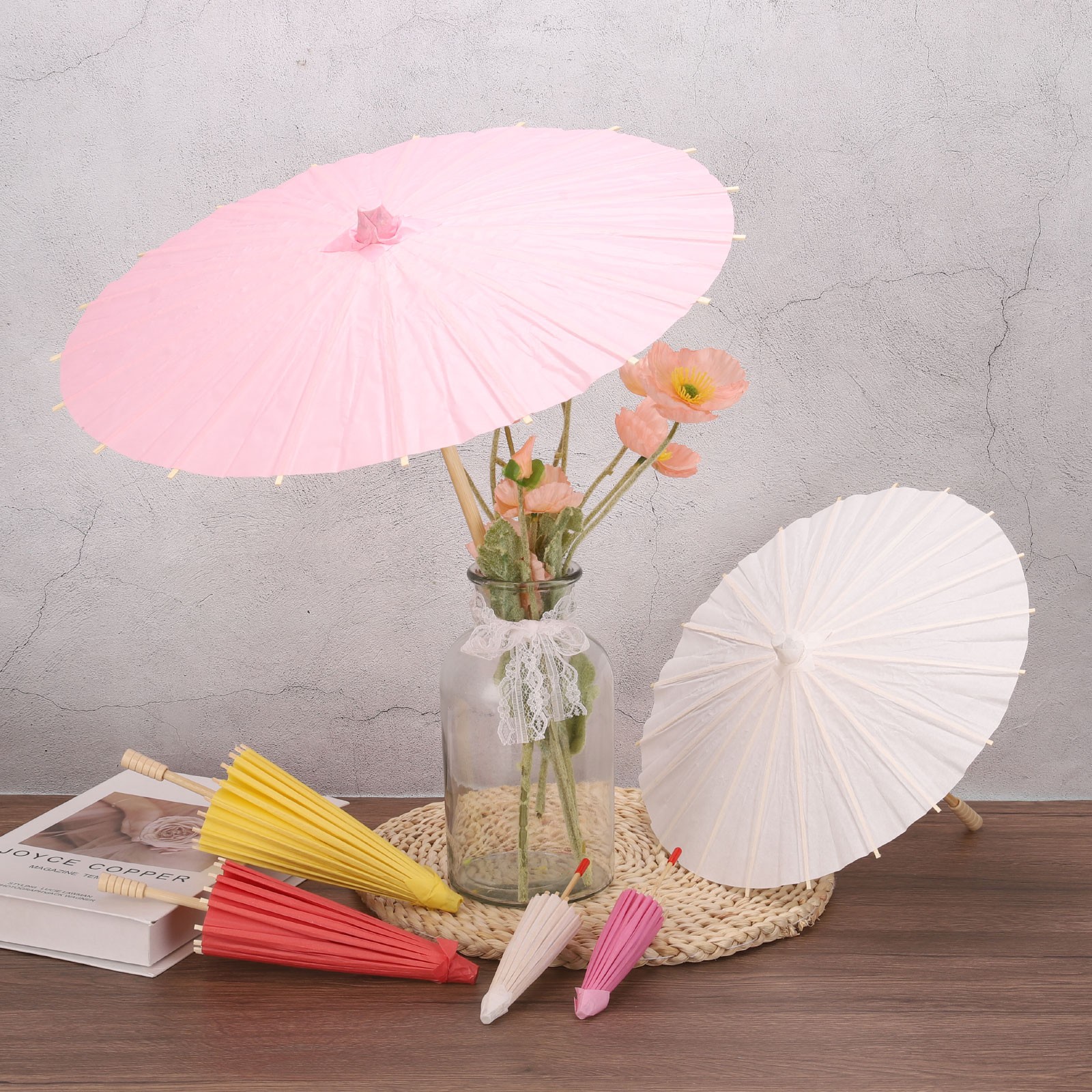 6 Pcs Paper Umbrellas ,8″/12″/18″Paper Parasol Umbrella for Wedding,Green