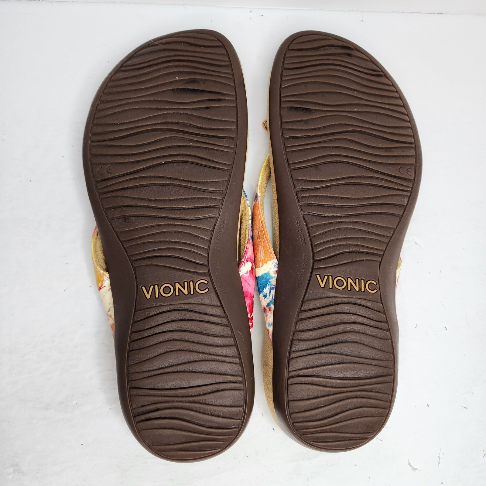 Vionic Bella II Sandal Womens 8 Multi Color Floral Orthotic Bow Flip Flop Thong