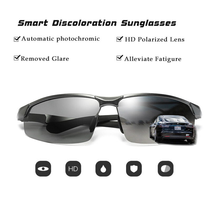 Aluminum Polarized Photochromic Sunglasses Men Chameleon Driving Sports Glasses