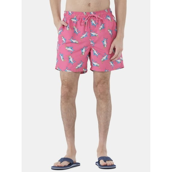 No Boundaries Men’s Elastic Waist Swim Trunks 6″ Inseam, Pink 2XL (44-46)