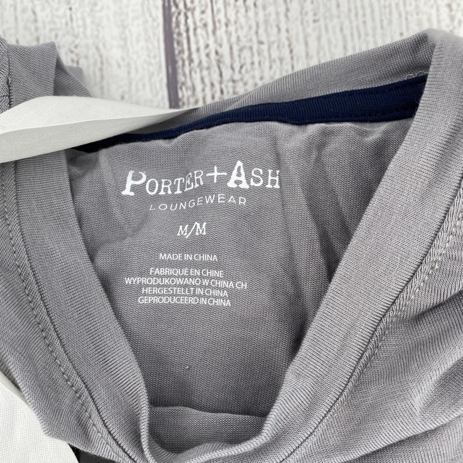 Porter + Ash Lounge Set Mens MEDIUM Gray Navy Blue Pajamas PJs Long Sleeve