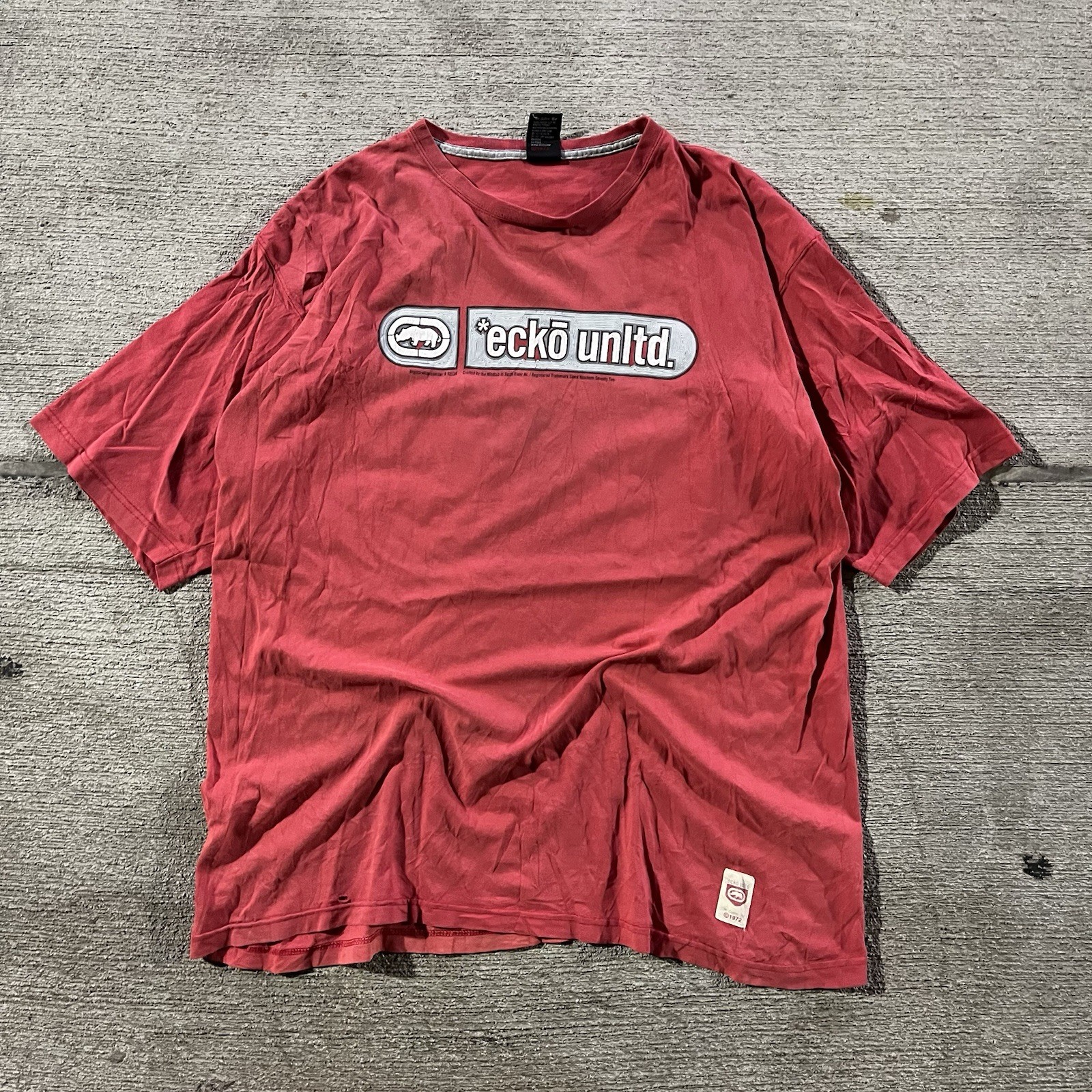 Vintage Ecko Unltd Red Graphic T-Shirt XL Y2K Streetwear Rhino Logo Tee Red
