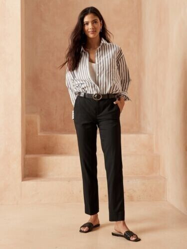 NWT! Banana Republic Women RT$110 Black Ryan Slim Straight Stretch Ankle Pant 4R