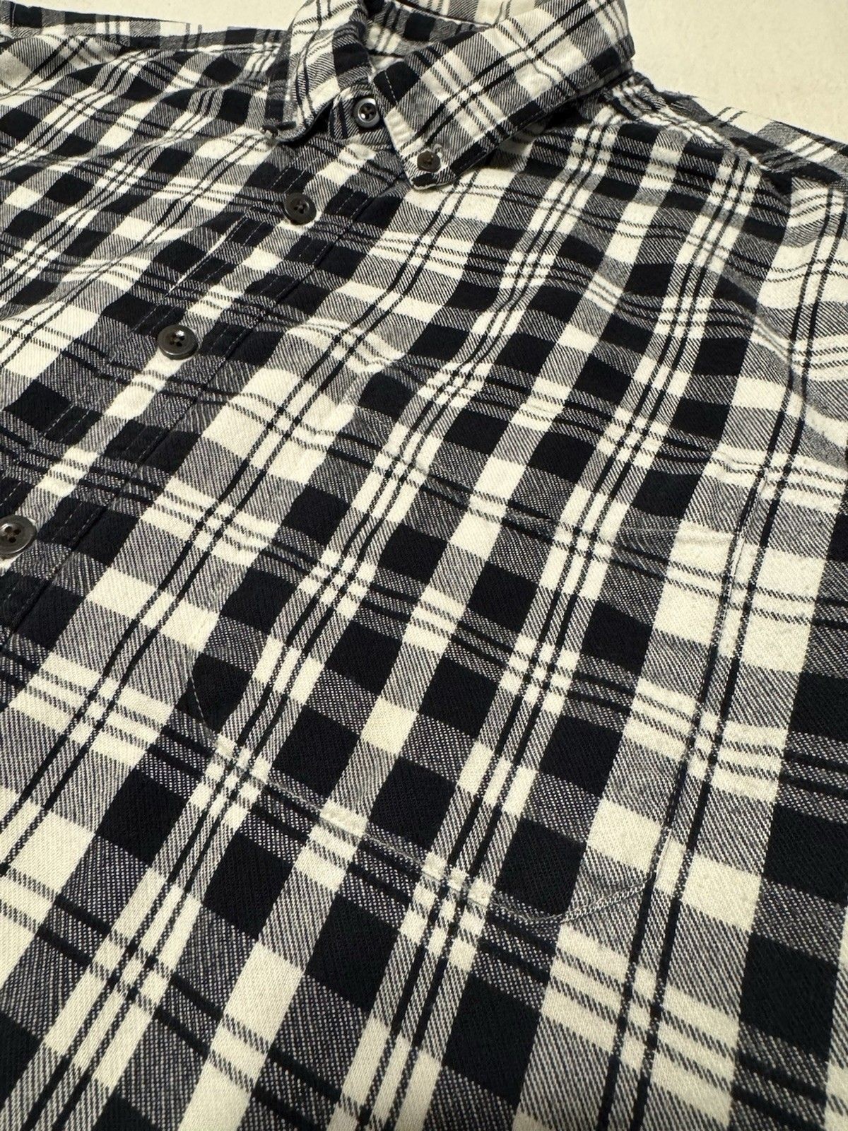 LL Bean Vintage Flannel Button Shirt Black & White Size L-Regular Model BHF4