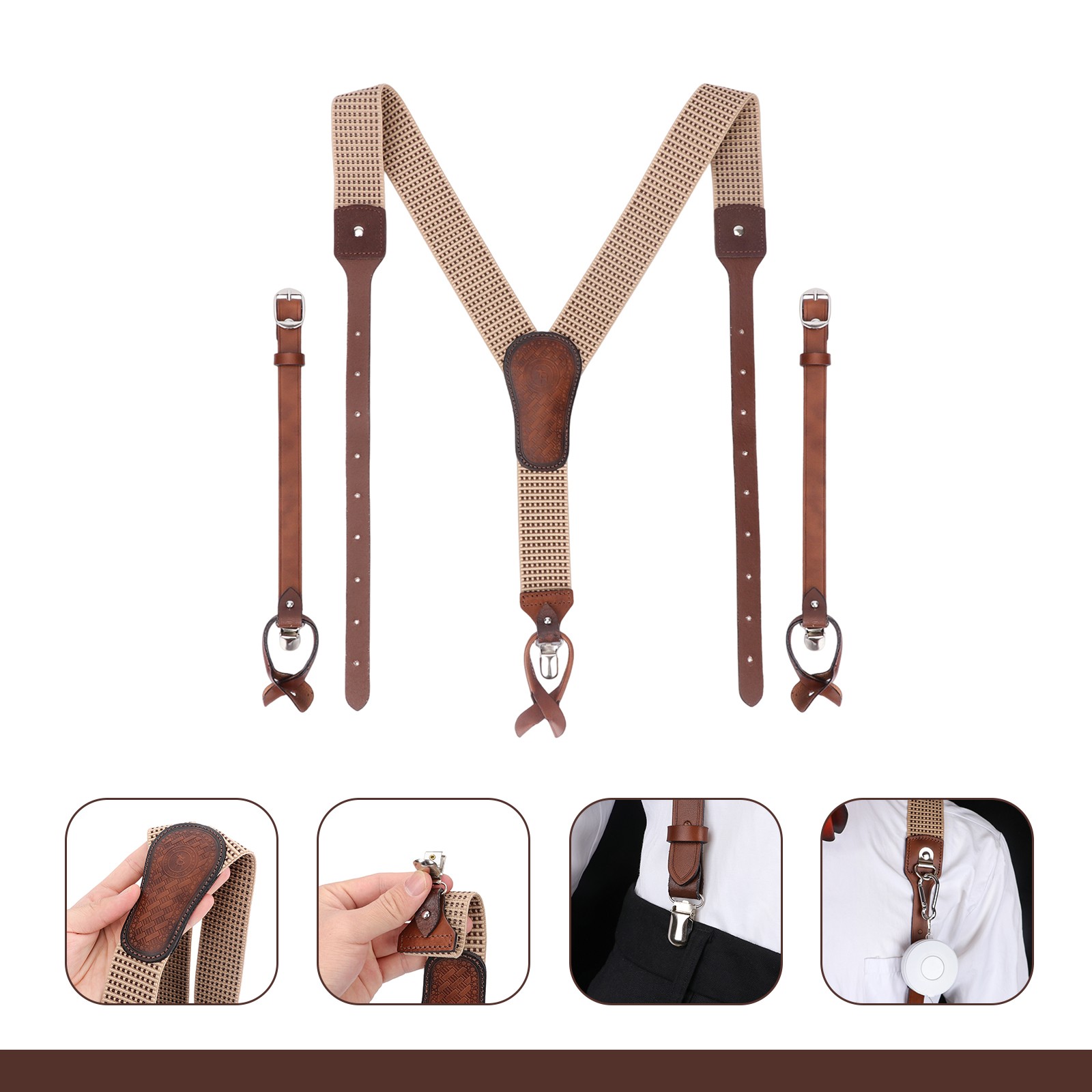 Tourbon Men Suspenders Y Back Button Clip/Hook Attach Pants Braces Adjust Strap