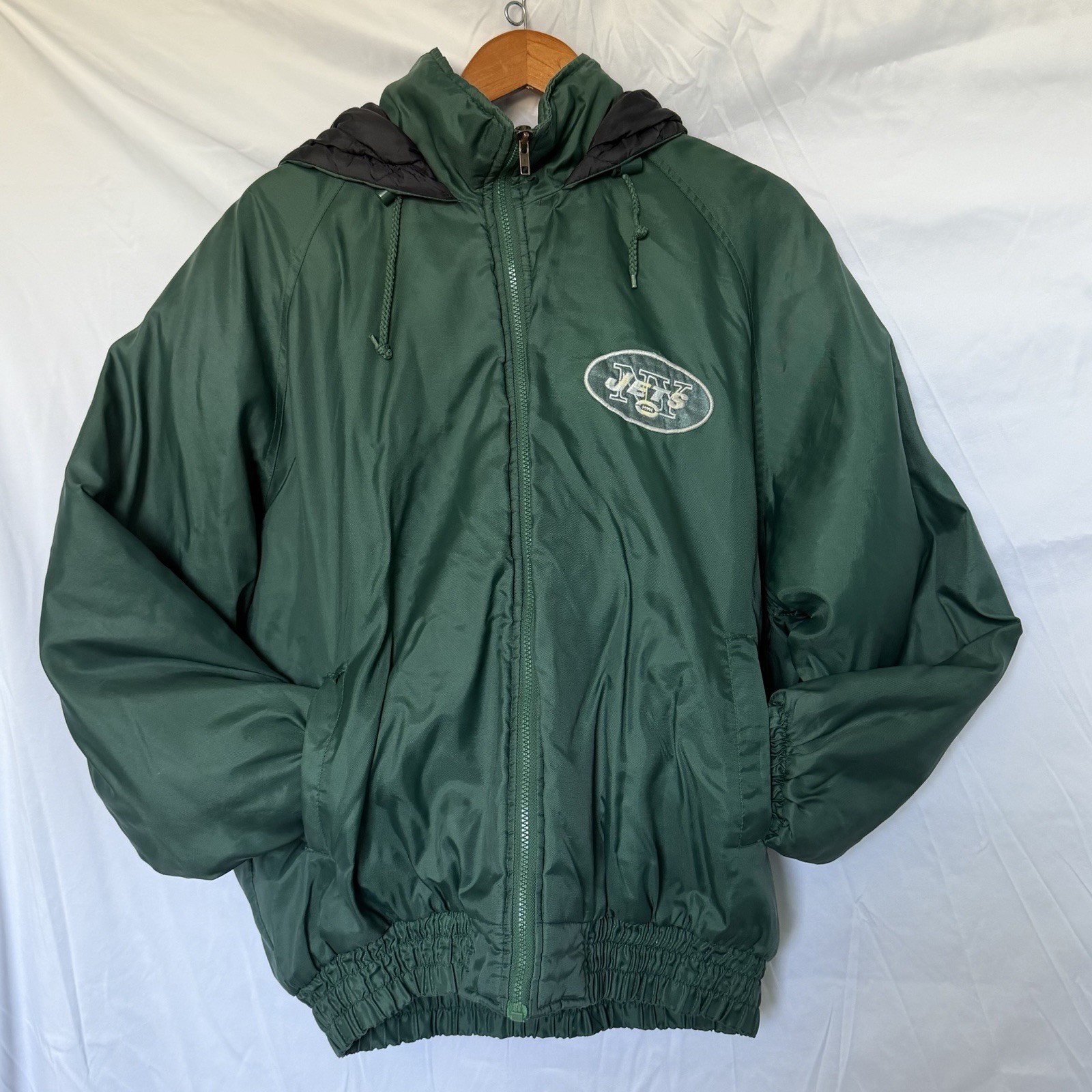 Vintage 90s NY Jets NFL Game Day Sports Mens Large Green Puffer Football Jacket