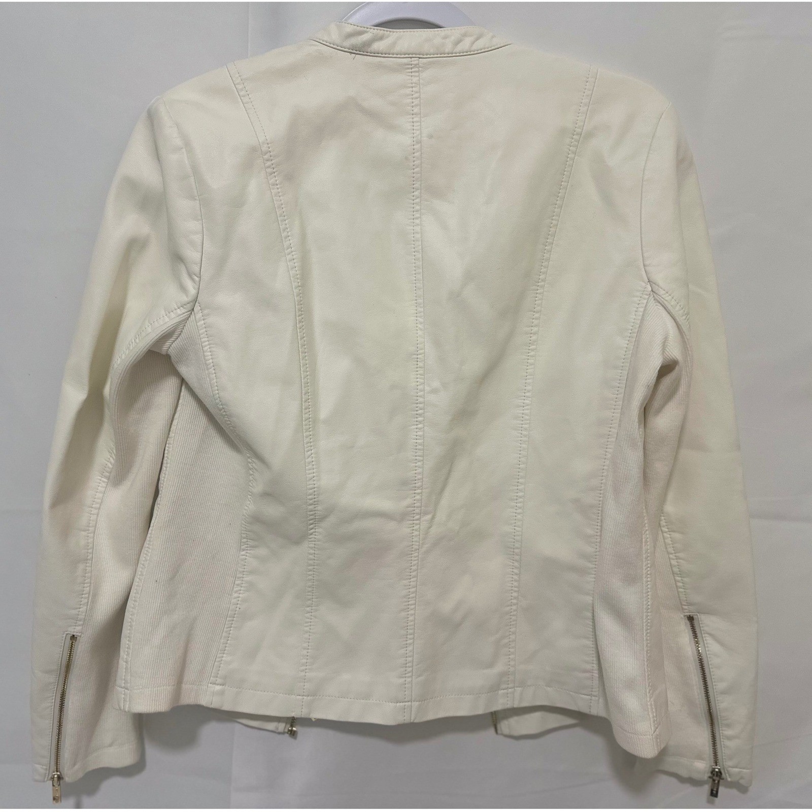 Calvin Klein Faux Leather Moto Jacket Women Small Cream Good Gold Zip