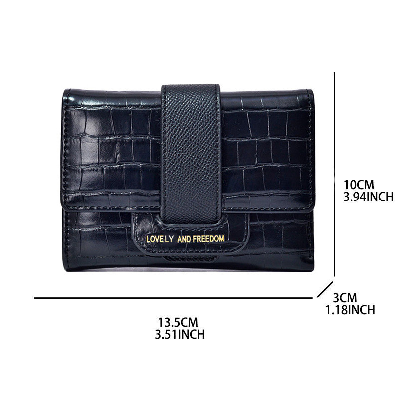 Women’s Crocodile Embossed Wallet Small Bifold Faux Leather Card Holder Black