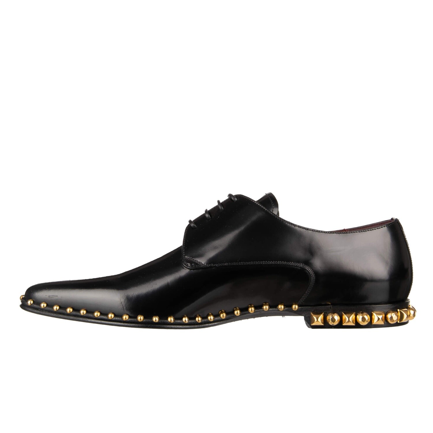 DOLCE & GABBANA Studded Patent Leather Derby Shoes MILLENNIALS Black 11046