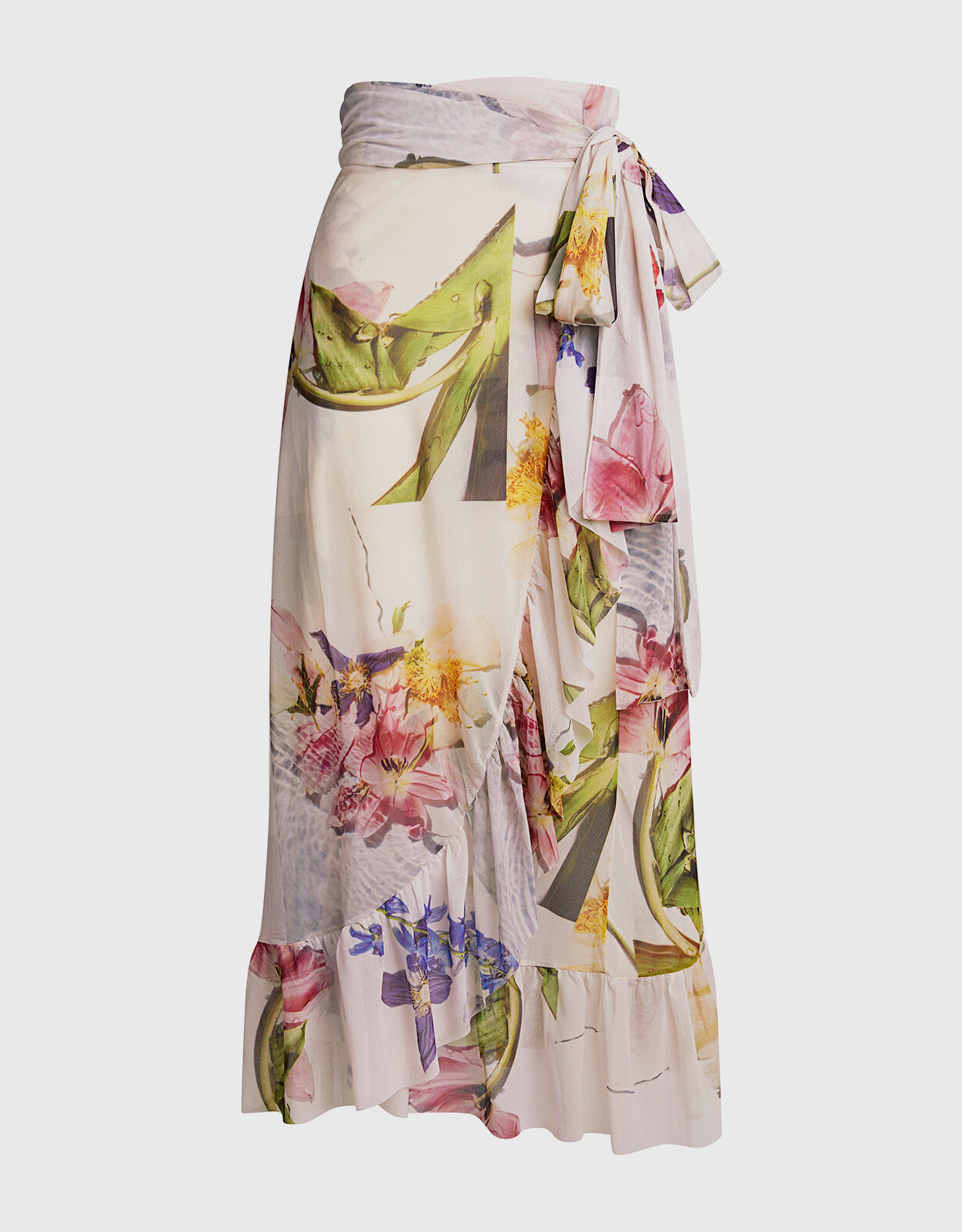 NWT GANNI Floral Mesh Ruffled Wrap Midi Skirt White Size EU 36/ US4 $225