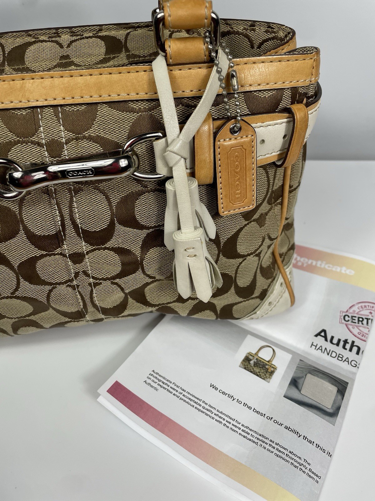 Coach Vintage Hampton Tassel Satchel 1447 Jacquard Canvas Leather COA & Wallet