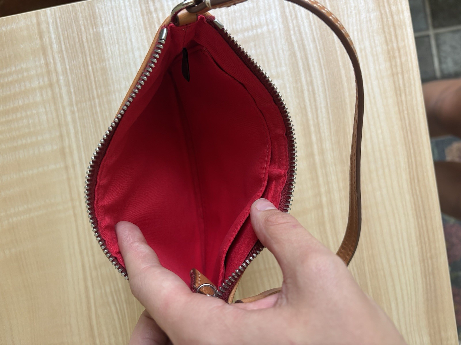 Dooney & Bourke Pebbled Zip Top mini bag with Brown Tan Detachable Strap Tassel