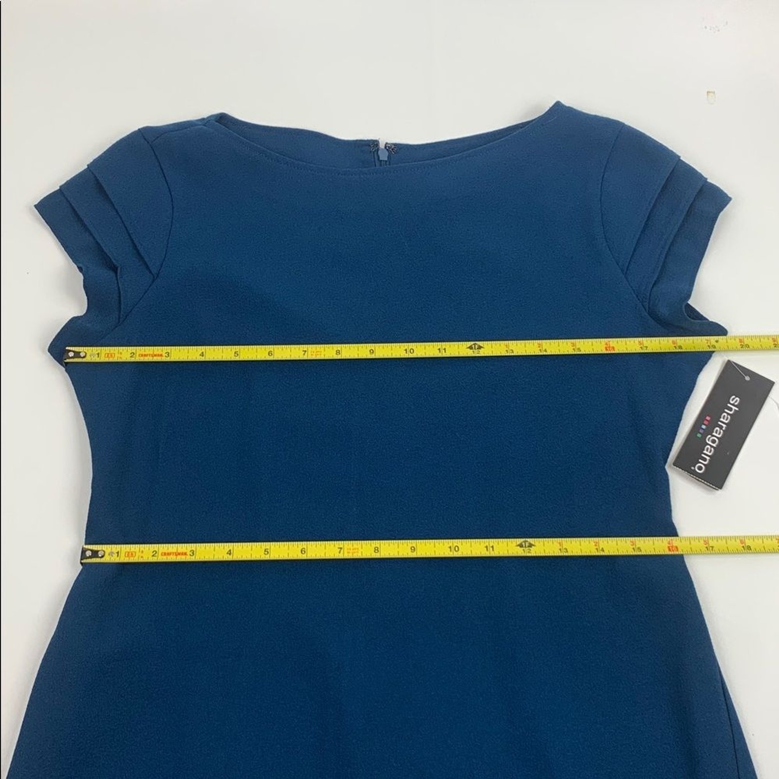 Sharagano Dark Marine Blue Cap ruffle sleeve Dress Size 8 Zip up New with tags