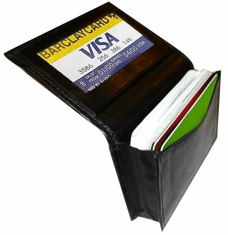 Genuine Leather Expandable Credit Card ID Business Card Holder Wallet new black