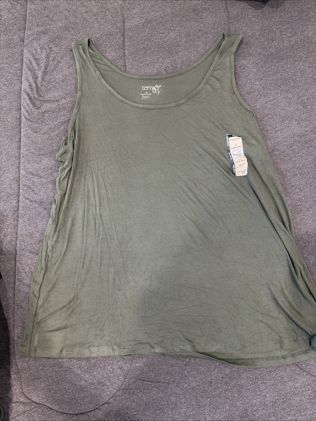 Terra & Sky Women’s 3X 24w-26w Green Rib Tank