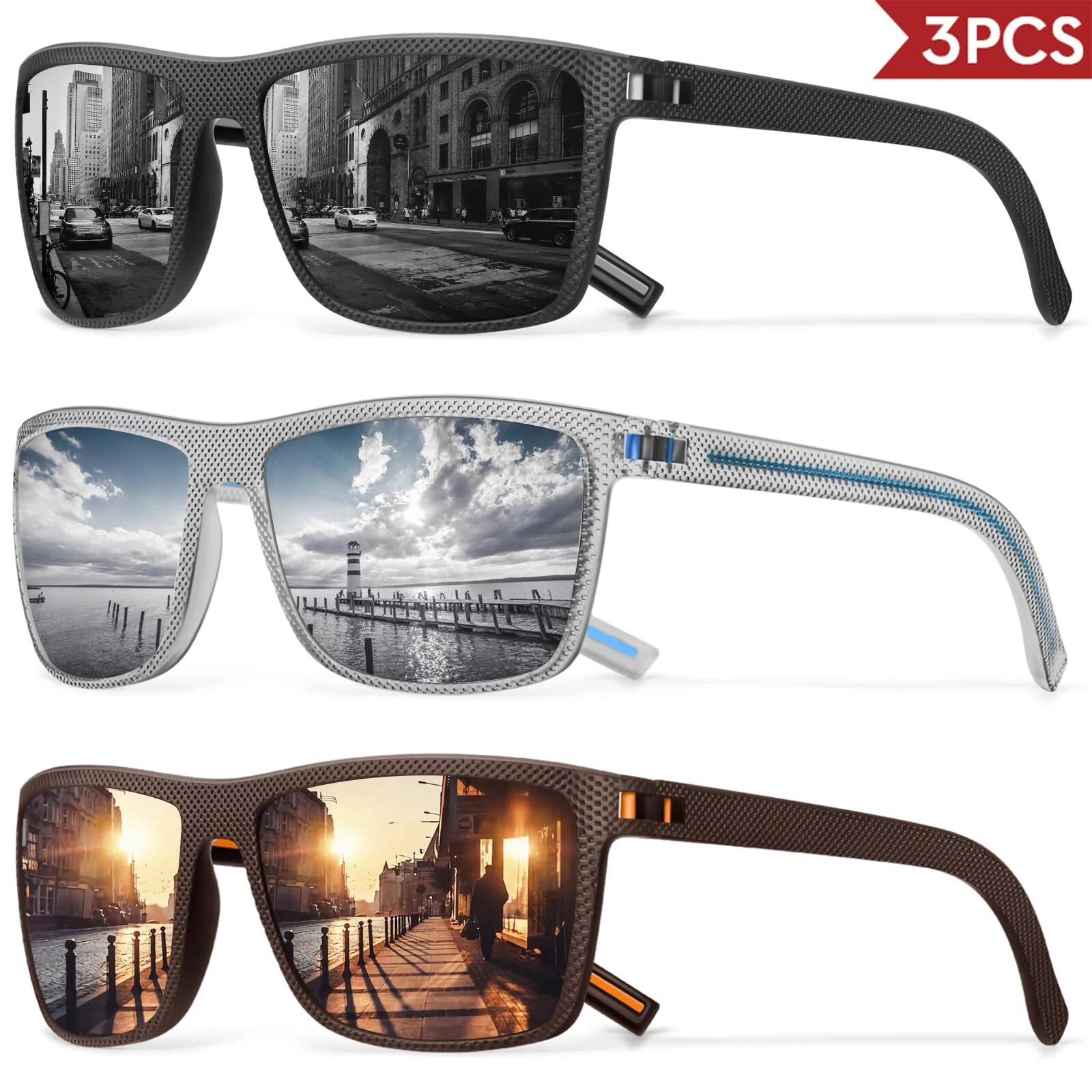 3/4 Pack UV400 Polarized Colorful Sunglasses for Men Women Driving Fishing Gift