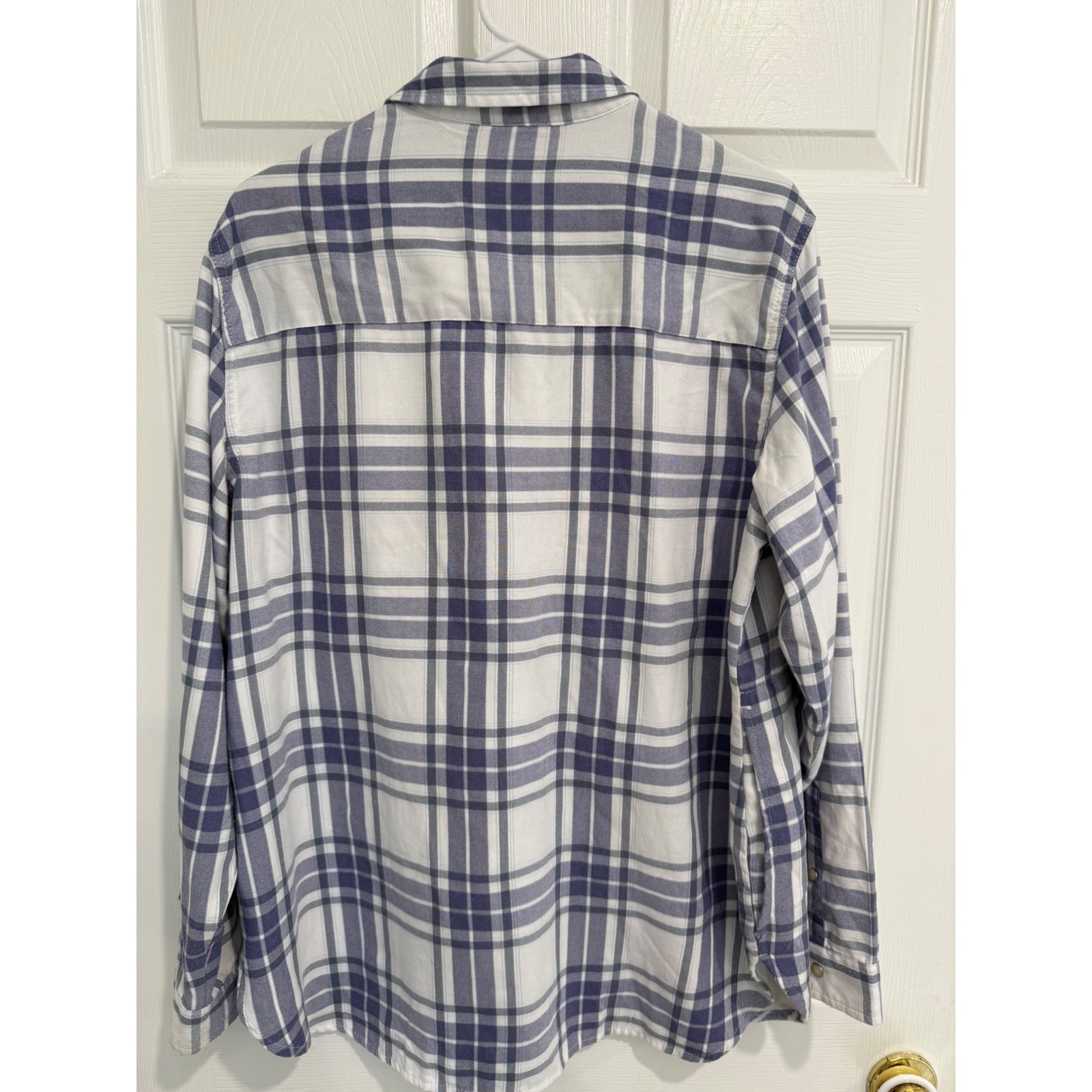 Jachs Girlfriend Womens Large Plaid Flannel Snap Front Shirt Blue White Fleece