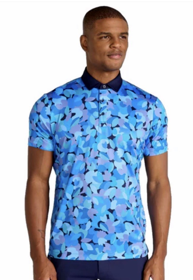 $110 Redvanly Men’s Fleurs Golf Performance Polo Shirt-Midnight Navy Multi-Small