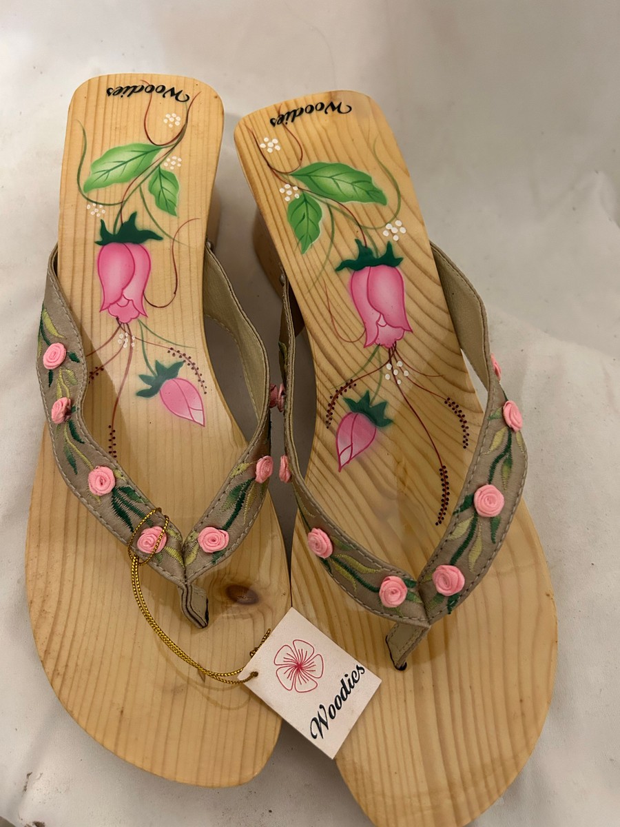 Woodies Floral Painted Wood Platform Sandals