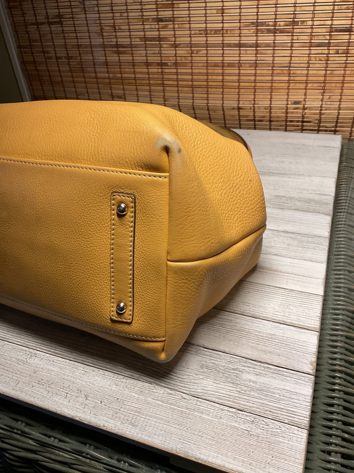 Dooney & Bourke Portofino Yellow Leather Grommet Drawstring Large Shopper Bag