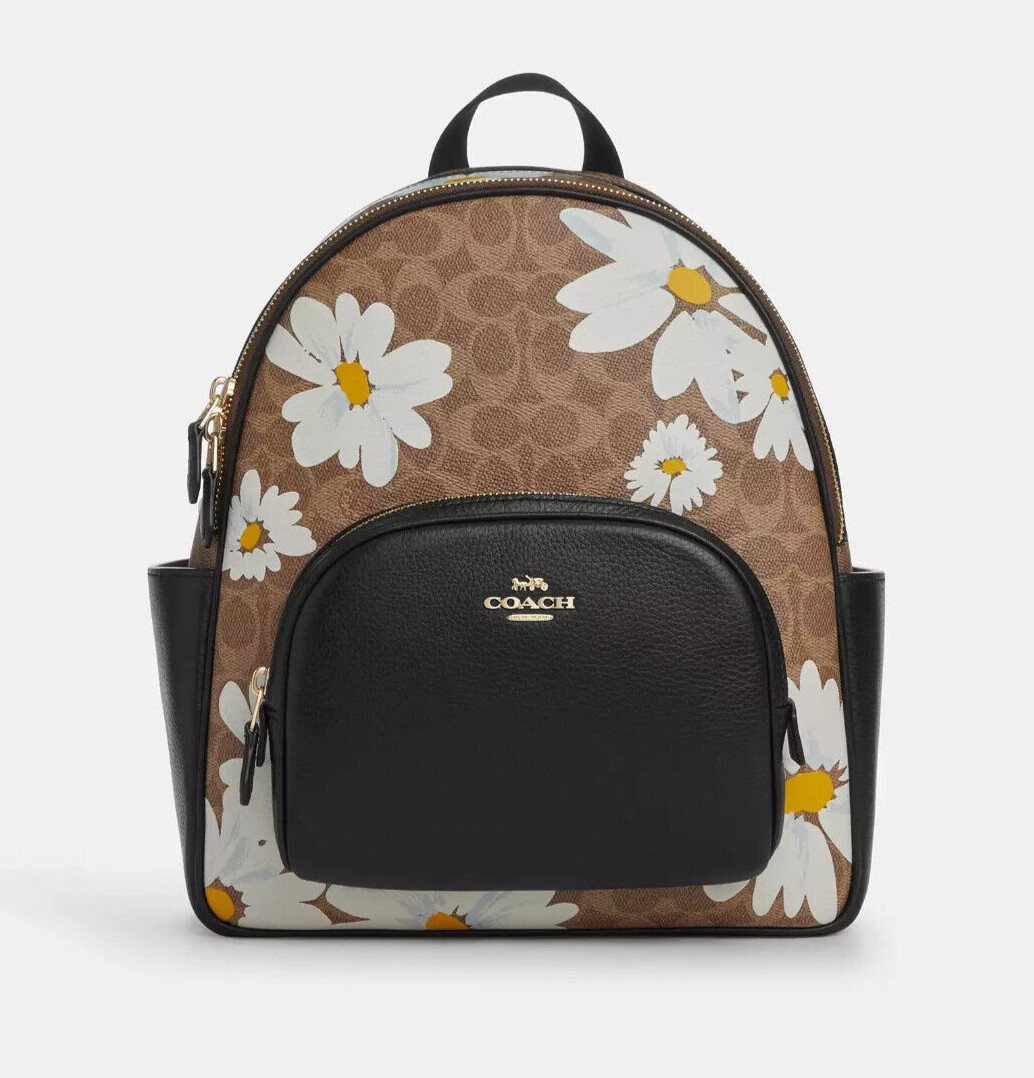 Coach Court Tan Floral Print Signature Coated Canvas & Leather Backpack (CZ599)