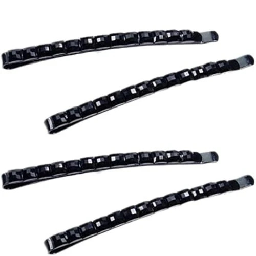 4Pcs Black Rhinestone Barrettes,Crystal Diamond Bobby Pin,Shiny Hair