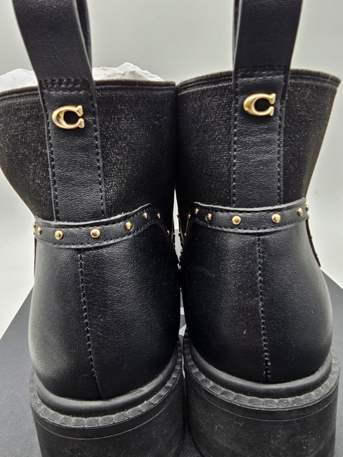 Coach NEW Lory Leather Bootie Womens Size 7 Black Studded Ankle Boots