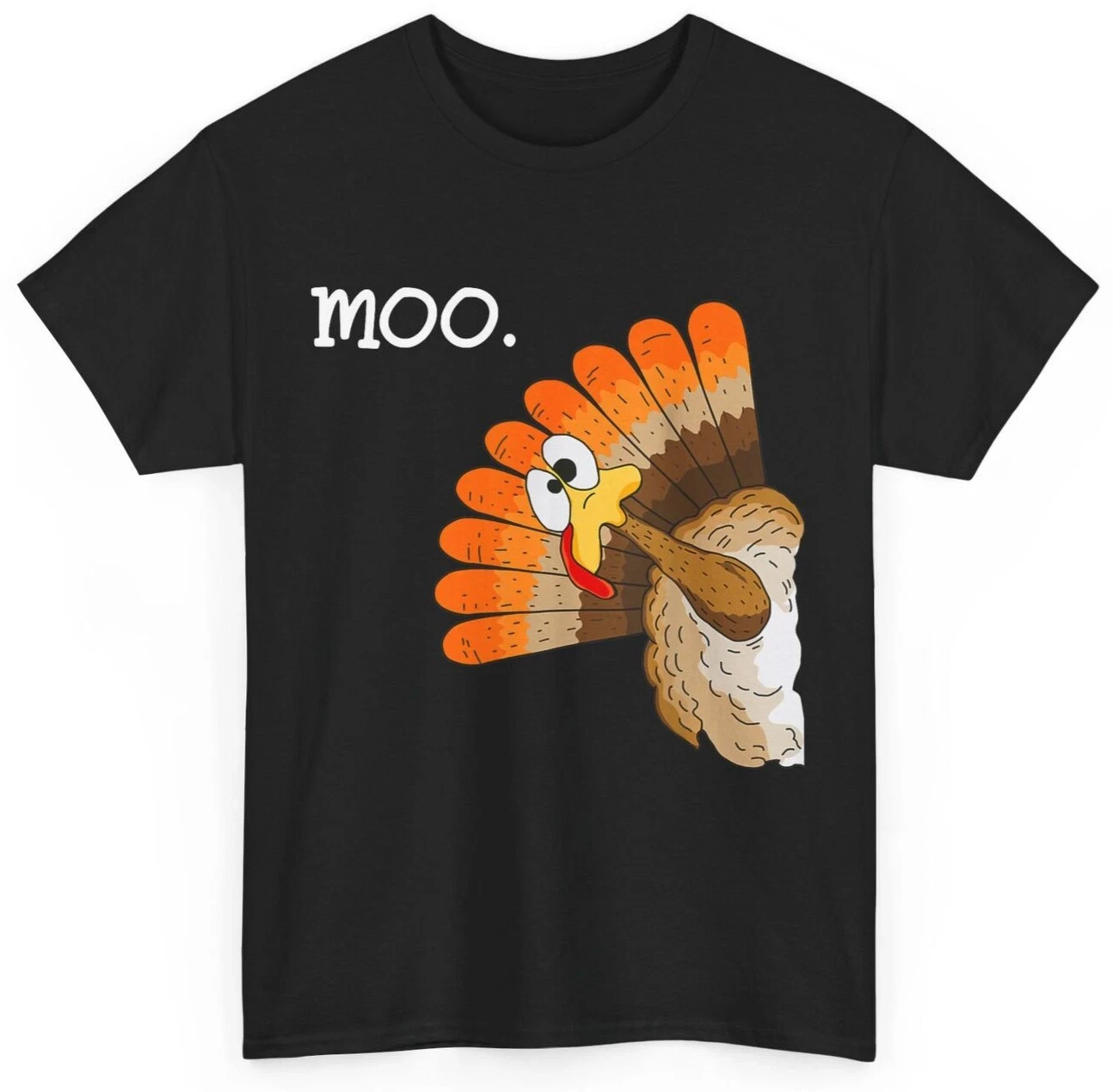 MOST POPULAR! that says moo Fun turkey Face moo Thanksgiving Tee T-Shirt S-3XL