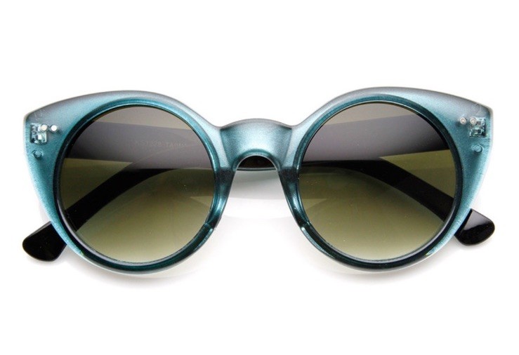 Stunning Blue Polycarbonate Lenses Round Cat Eyes Sunglasses Rare